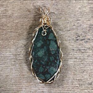 Spotted Green Jasper Statement  Necklace Pendant